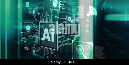 Artificial Intelligence Processor Concept. Abstract server background. Stock Photo