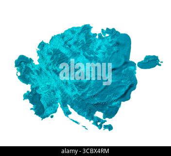 Blue turquoise brush stroke smudge blot isolated on white background. Colorful watercolor blue brush stroke blot. Stock Photo