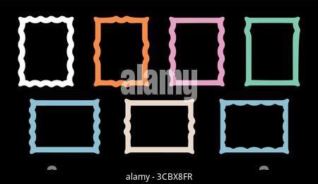 Vintage, pastel colored frames with wavy edges. Vector design elements with curvy and squiggly borders Stock Vector