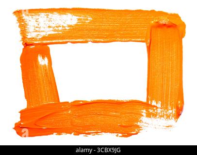 Orange yellow brush stroke frame isolated on white background. Orange abstract stroke. Colorful watercolor brush stroke Stock Photo