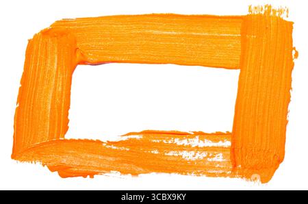 Orange yellow brush stroke frame isolated on white background. Orange abstract stroke. Colorful watercolor brush stroke Stock Photo