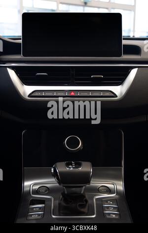 Car interior background. Multimedia touchscreen system in a modern luxury car Stock Photo