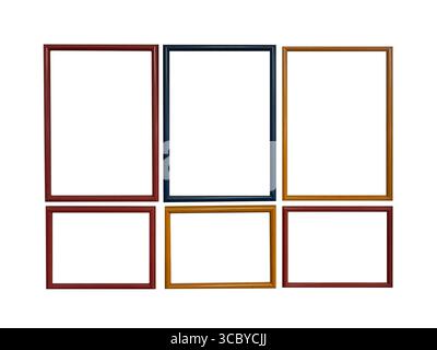 Many colorful photo frames isolated on white background. Photography hobby or home interior concept. Stock Photo