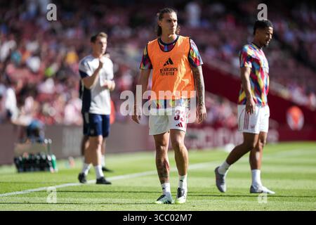 Riccardo Calafiori of Arsenal ahead of the Pre-season friendly match