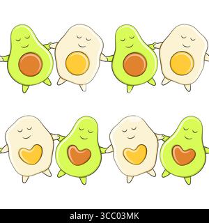 Seamless pattern with avocado and egg on toast. Colored vector background. Stock Vector