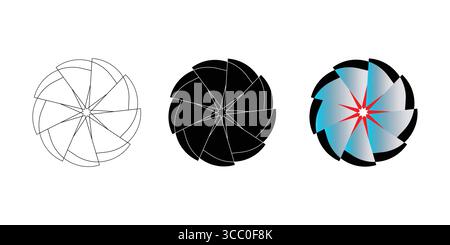 Abstract Circular Designs with Geometric Spokes in Outline, Solid, and Gradient Styles Stock Vector