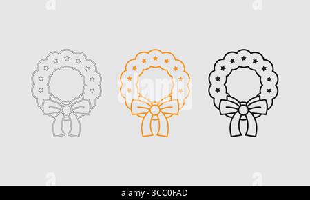 Festive Wreath with Bow in Three Styles Stock Vector