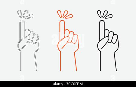 Stylized Hand Pointer Illustrations with Waving Fingers in Outline, Color, and Monochrome Stock Vector