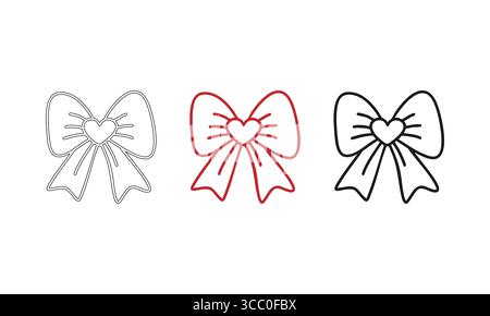Decorative Bows with Heart Motif in Three Styles Stock Vector