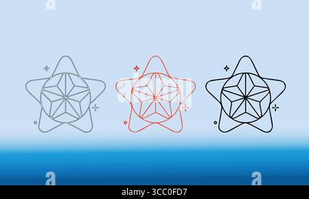 Geometric Star Icons with Line Designs and Color Variations on Blue Background Stock Vector