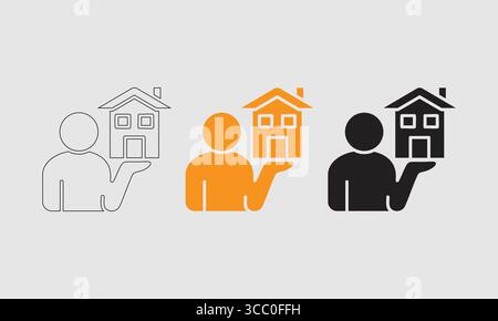 Man holding a house icon, symbolizing real estate, homeownership, and property investment. Stock Vector
