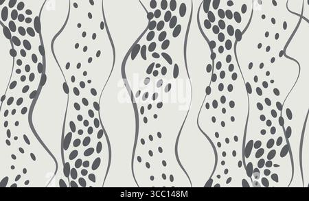 Seamless pattern with wavy lines and dots. Repeating vector decorative texture with flowing polka dot motion. Wave ripple background. Simple linear gr Stock Vector