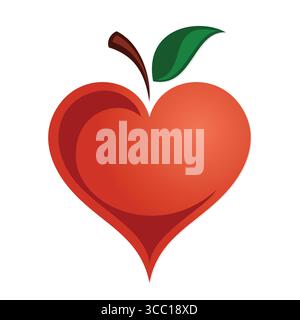 Red apple symbol in the shape of a heart. Stock Vector