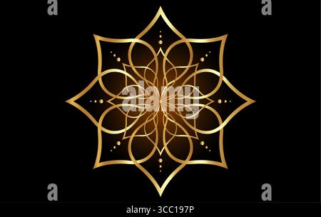 Sacred Lotus flower, gold line art floral ornament, luxury logo design. Flower blossom symbol of yoga, spa, beauty salon, cosmetics, relax, brand name Stock Vector