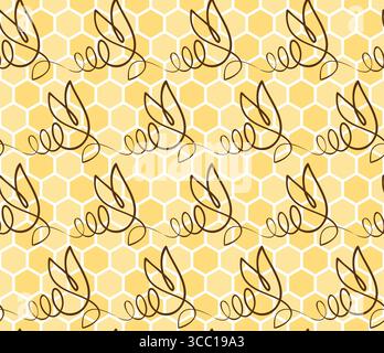 Seamless background with bees and honeycombs. Stock Vector