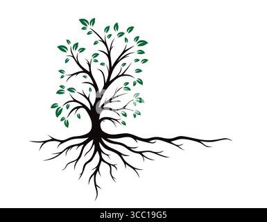 Symbol of the green tree with roots. Stock Vector