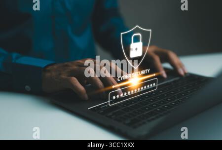 Cyber security concept. User enter username and password for personal information access. Data login protect and secure internet access, Stock Photo