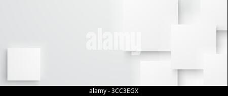 White abstract background with layered squares and rectangles, subtle shadows, minimalist design. Stock Vector