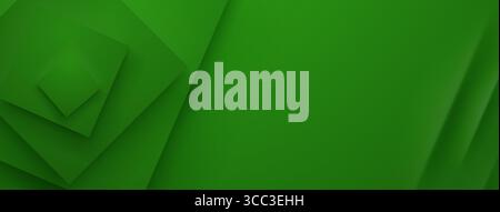 Green abstract background with layered squares on left, creating depth. Stock Vector