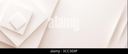 White geometric shapes, layered squares, abstract background with subtle shadows and soft edges. Stock Vector