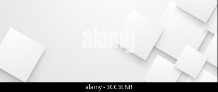 White abstract background with layered squares, varying sizes, and soft shadows, creating depth and visual interest. Stock Vector