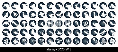 The big set of animal and plant icons. Stock Vector