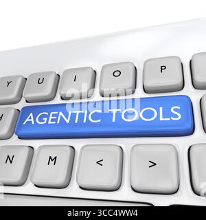 3D illustration of the script Agentic Tools on a pc keyboard button. Stock Photo