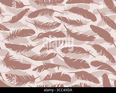 The pink seamless background with bird feathers. Stock Vector
