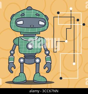 Futuristic Green Robot. Virtual Technology Assistant. Vector illustration. Technology Avatar character for tech support, security, chatbot projects, d Stock Vector