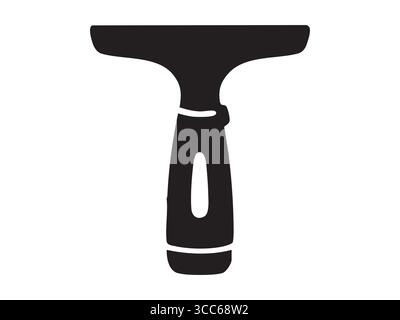 Black silhouette of squeegee, icon isolated on white background. concept of cleaning tool, home maintenance, window cleaner, household item, design el Stock Vector