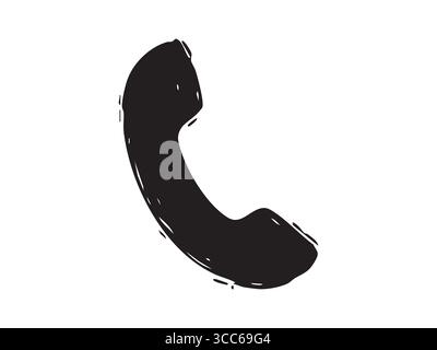 Black silhouette of vintage telephone handset, isolated on white background. concept of communication, retro technology, icon, logo, design element, n Stock Vector
