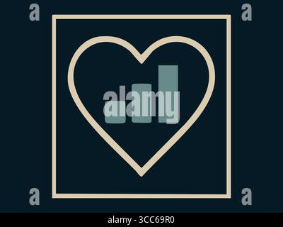 Icon of a heart with bar graph inside, isolated on dark background. concept of statistics, data analysis, love for analytics, business growth, financi Stock Vector
