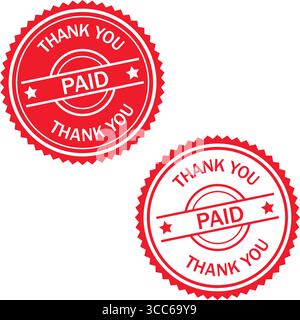 Paid Stamp Silhouettes Red Circular Icons with THANK YOU Banner for Invoicing and Transaction Use Stock Vector