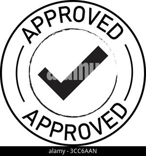 Approved Stamp Icon – Bold Circular Silhouette with Check Mark for Business and Document Validation approved seal icons Stock Vector