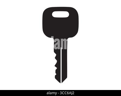 Black silhouette of key, isolated on white background. concept of security, access, lock, design element, icon tool, locksmith, home safety keychain Stock Vector