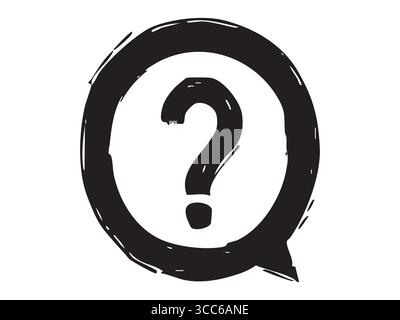 Black question mark inside sketchy speech bubble, illustration on white background. concept of confusion, inquiry, curiosity, communication, symbol, p Stock Vector