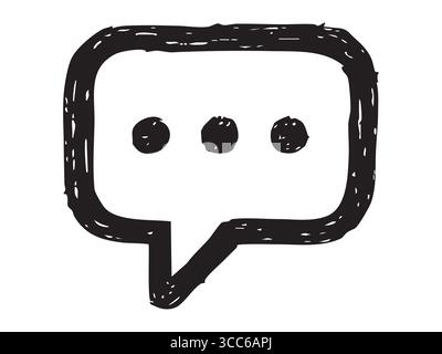 Hand-drawn black speech bubble icon with three dots, illustration on white background. concept of communication, conversation, messaging, dialogue, gr Stock Vector