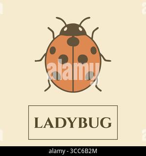 A round red ladybug with black spots displayed above a title plate on a pale background. Stock Vector