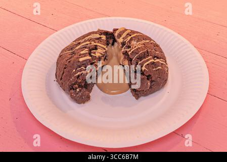 Fig and Red Wine Cookies: Black figs macerated in Cabernet Sauvignon with 85% dark chocolate and macadamia nuts Stock Photo