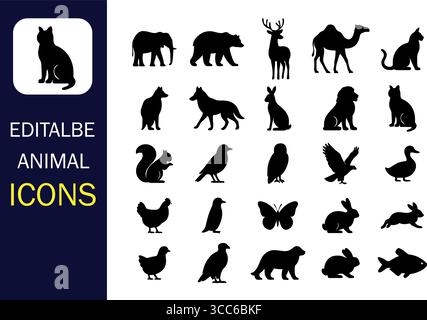 Charming collection of diverse animal silhouettes for your creative projects and designs Stock Vector