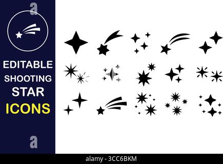 Stunning collection of editable shooting star icons perfect for celestial designs and cosmic themes Stock Vector