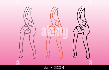 Pruning Shears: Hand-Drawn Vector Illustrations with Line Art, Orange, and Bold Black Designs Stock Vector