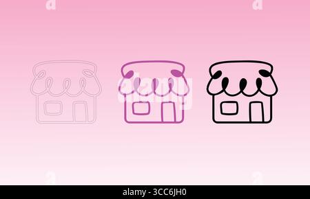 Shop Icon Illustrations: Progressive Outlines with Faded, Magenta, and Bold Black Designs Stock Vector