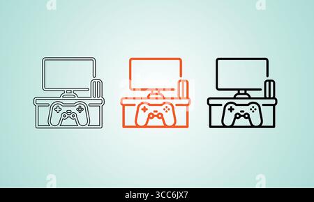 Minimalist Gaming System Icon with Controllers and Display Stock Vector