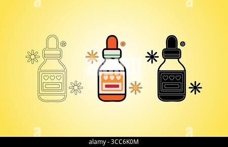 Minimalistic Dropper Bottle Icon Set in Three Design Styles Stock Vector