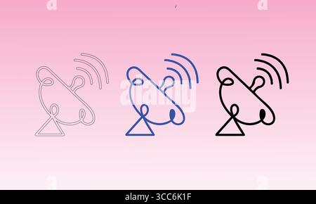 Minimalist Satellite Dish Icon Set in Three Color Variations Stock Vector