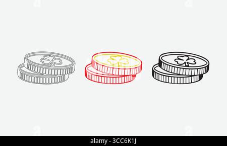 Minimalist Shamrock Coins Illustration in Three Styles Stock Vector