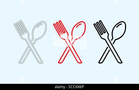 Outline Style Illustrations of Fork and Spoon in Various Colors Stock Vector