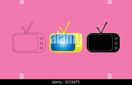 Retro Television Icons Set on a Vibrant Pink Background Stock Vector