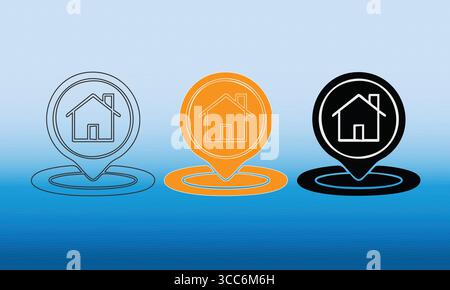 Housing Location Pin Icons in Outline, Orange, and Black Variations Stock Vector
